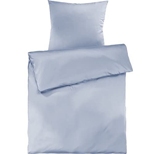 Pure Label Mako Satin Bettwäsche hellblau 155x220 cm mit Kissenbezug 80x80 cm aus 100% Baumwolle - Traumhaft weiches Mako Satin Bettwäsche Set in Uni von Pure Label