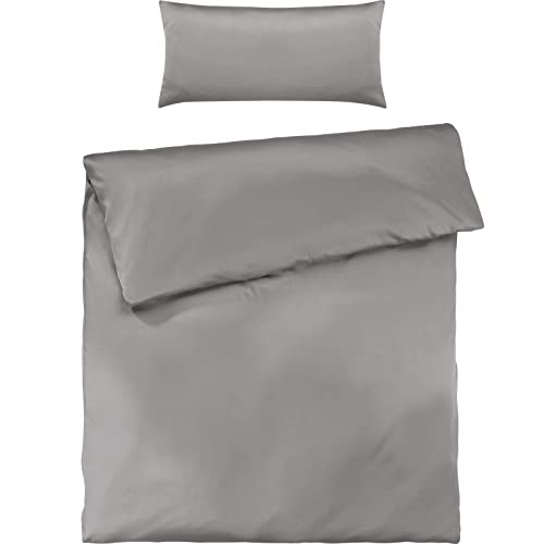 Pure Label Mako Satin Bettwäsche hellgrau 135 x 200 cm mit Kissenbezug 40 x 80 cm aus 100% Baumwolle - Traumhaft weiches Mako Satin Bettwäsche Set in Uni von Pure Label
