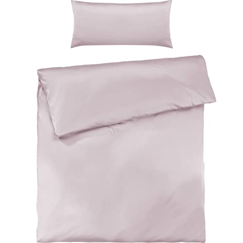 Pure Label Mako Satin Bettwäsche rosa 135 x 200 cm mit Kissenbezug 40 x 80 cm aus 100% Baumwolle - Traumhaft weiches Mako Satin Bettwäsche Set in Uni von Pure Label
