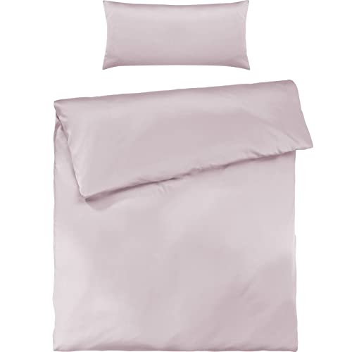Pure Label Mako Satin Bettwäsche rosa 155x220 cm mit Kissenbezug 40x80 cm aus 100% Baumwolle - Traumhaft weiches Mako Satin Bettwäsche Set in Uni von Pure Label