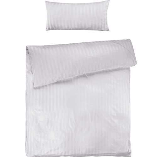 Pure Label Mako Satin Damast Streifen Bettwäsche weiß 155x220 cm mit Kissenbezug 40x80 cm aus 100% Baumwolle - Traumhaft weiches Mako Satin Bettwäsche Set in Uni von Pure Label
