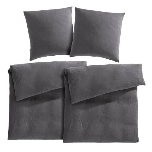 Pure Label Musselin Bettwäsche 135x200 4 teilig bestehend aus Bettbezug 135 x 200 cm 2er Set + Kissenbezug 80x80 cm 2er Set aus Baumwolle - Traumhaft kuschelige Bettwäsche-Sets in anthrazit Pure Label Musselin Bettwäsche 135x200 4 teilig bestehend aus Bettbezug 135 x 200 cm 2er Set + Kissenbezug 80x80 cm 2er Set aus Baumwolle - Traumhaft kuschelige Bettwäsche-Sets in anthrazit von Pure Label