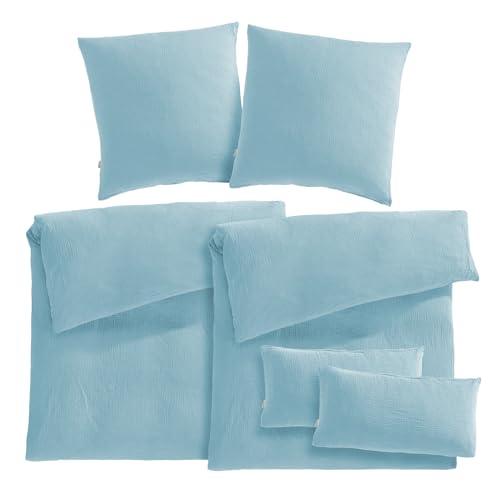 Pure Label Musselin Bettwäsche 135x200 6teilig bestehend aus Bettbezug 135 x 200 2er Set + 80x80 Kissenbezug 2er Set + 40x80 Kissenbezug 2er Set aus Baumwolle - Weiche Bettwäsche in blau Pure Label Musselin Bettwäsche 135x200 6teilig bestehend aus Bettbezug 135 x 200 2er Set + 80x80 Kissenbezug 2er Set + 40x80 Kissenbezug 2er Set aus Baumwolle - Weiche Bettwäsche in blau von Pure Label