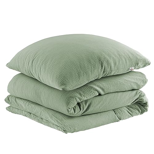 Pure Label Musselin Bettwäsche 135x200 cm mit einem Kissenbezug 40x80 cm aus 100% Baumwolle - Traumhaft weiche, kuschelige Bettwäsche-Sets in grün aus Musselin von Pure Label