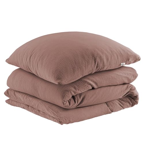 Pure Label Musselin Bettwäsche 135x200 cm mit einem Kissenbezug 80x80 cm aus 100% Baumwolle - Traumhaft weiche, kuschelige Bettwäsche-Sets in braun aus Musselin Pure Label Musselin Bettwäsche 135x200 cm mit einem Kissenbezug 80x80 cm aus 100% Baumwolle - Traumhaft weiche, kuschelige Bettwäsche-Sets in braun aus Musselin von Pure Label