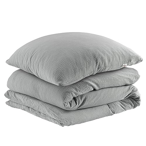 Pure Label Musselin Bettwäsche 135x200 cm mit einem Kissenbezug 80x80 cm aus 100% Baumwolle - Traumhaft weiche, kuschelige Bettwäsche-Sets in grau aus Musselin von Pure Label