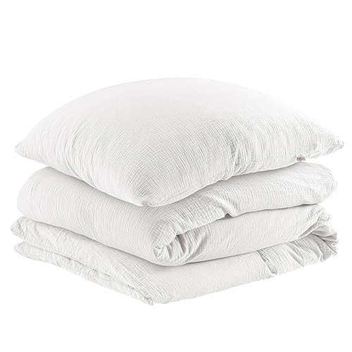 Pure Label Musselin Bettwäsche 135x200 cm mit einem Kissenbezug 80x80 cm aus 100% Baumwolle - Traumhaft weiche, kuschelige Bettwäsche-Sets in weiß aus Musselin von Pure Label
