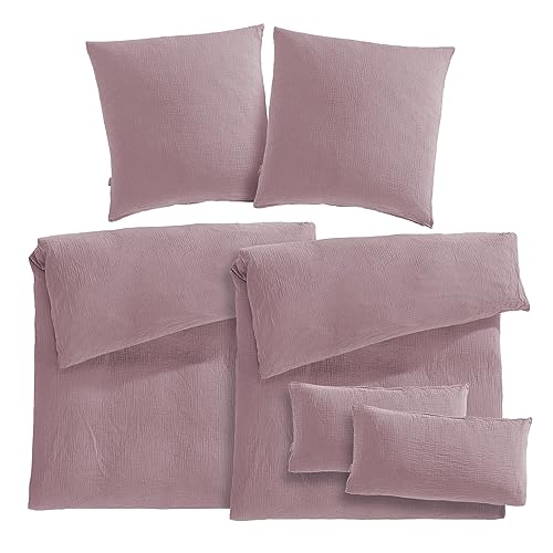 Pure Label Musselin Bettwäsche 155x220 - 6-teilig: Bettbezug 155 x 220 + 80x80 Kissenbezug + 40x80 Kissenbezug aus Baumwolle - Weiche Bettwäsche in Mauve Pure Label Musselin Bettwäsche 155x220 - 6-teilig: Bettbezug 155 x 220 + 80x80 Kissenbezug + 40x80 Kissenbezug aus Baumwolle - Weiche Bettwäsche in Mauve von Pure Label