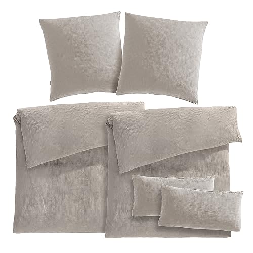 Pure Label Musselin Bettwäsche 155x220 6teilig bestehend aus Bettbezug 155 x 220 2er Set + 80x80 Kissenbezug 2er Set + 40x80 Kissenbezug 2er Set aus Baumwolle - Weiche Bettwäsche in Taupe Pure Label Musselin Bettwäsche 155x220 6teilig bestehend aus Bettbezug 155 x 220 2er Set + 80x80 Kissenbezug 2er Set + 40x80 Kissenbezug 2er Set aus Baumwolle - Weiche Bettwäsche in Taupe von Pure Label