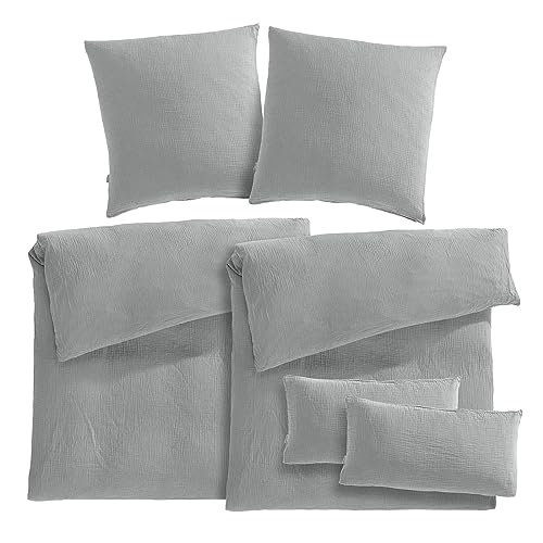Pure Label Musselin Bettwäsche 155x220 6teilig bestehend aus Bettbezug 155 x 220 2er Set + 80x80 Kissenbezug 2er Set + 40x80 Kissenbezug 2er Set aus Baumwolle - Weiche Bettwäsche in grau Pure Label Musselin Bettwäsche 155x220 6teilig bestehend aus Bettbezug 155 x 220 2er Set + 80x80 Kissenbezug 2er Set + 40x80 Kissenbezug 2er Set aus Baumwolle - Weiche Bettwäsche in grau von Pure Label