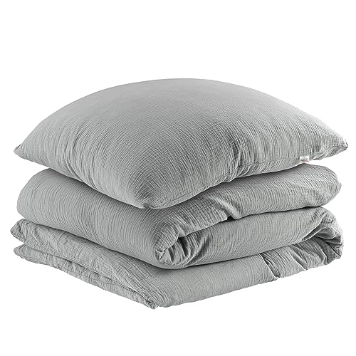 Pure Label Musselin Bettwäsche 155x220 cm mit einem Kissenbezug 80x80 cm aus 100% Baumwolle - Traumhaft weiche, kuschelige Bettwäsche-Sets in grau aus Musselin von Pure Label