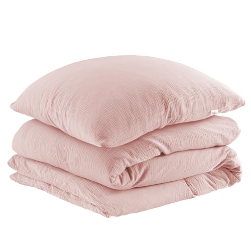 Pure Label Musselin Bettwäsche 155x220 cm mit einem Kissenbezug 80x80 cm aus 100% Baumwolle - Traumhaft weiche, kuschelige Bettwäsche-Sets in rosa aus Musselin von Pure Label
