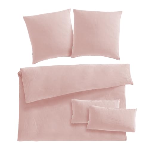 Pure Label Musselin Bettwäsche 200x220 5-teilig bestehend aus einem Bettbezug 200x220 cm, Kissenbezug 80x80 2er Set, 40x80 Kissenbezug 2er Set aus Baumwolle - Kuschelige Bettwäsche in rosa Pure Label Musselin Bettwäsche 200x220 5-teilig bestehend aus einem Bettbezug 200x220 cm, Kissenbezug 80x80 2er Set, 40x80 Kissenbezug 2er Set aus Baumwolle - Kuschelige Bettwäsche in rosa von Pure Label