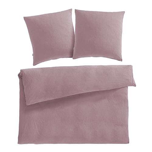 Pure Label Musselin Bettwäsche 200x220 cm mit Kissenbezug 2er Set 80x80 cm aus 100% Baumwolle - Traumhaft weiche, kuschelige Bettwäsche-Sets in Mauve von Pure Label