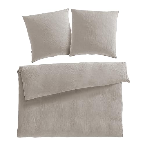 Pure Label Musselin Bettwäsche 200x220 cm mit Kissenbezug 2er Set 80x80 cm aus 100% Baumwolle - Traumhaft weiche, kuschelige Bettwäsche-Sets in Taupe von Pure Label