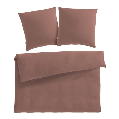 Pure Label Musselin Bettwäsche 200x220 cm mit Kissenbezug 2er Set 80x80 cm aus 100% Baumwolle - Traumhaft weiche, kuschelige Bettwäsche-Sets in braun von Pure Label