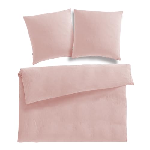 Pure Label Musselin Bettwäsche 200x220 cm mit Kissenbezug 2er Set 80x80 cm aus 100% Baumwolle - Traumhaft weiche, kuschelige Bettwäsche-Sets in rosa von Pure Label