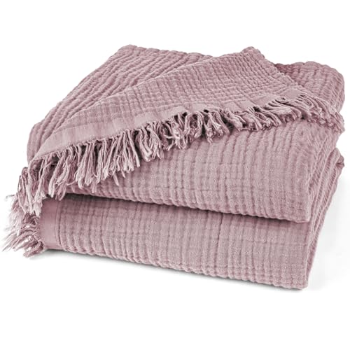 Pure Label Musselin Decke 130x170 cm - Oeko-Tex zertifizierte Kuscheldecke aus 100% Baumwolle | Musselin Wohn- & Kuscheldecke für Couch und Sofa in | 130 x 170 cm, Farbe der Decke Mauve von Pure Label