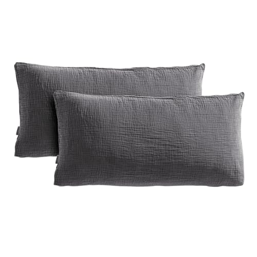 Pure Label Musselin Kissenbezug 40x80 2er Set aus 100% Baumwolle - Traumhaft weiche, kuschelige Musselin Kissenbezug-Set in anthrazit Pure Label Musselin Kissenbezug 40x80 2er Set aus 100% Baumwolle - Traumhaft weiche, kuschelige Musselin Kissenbezug-Set in anthrazit von Pure Label