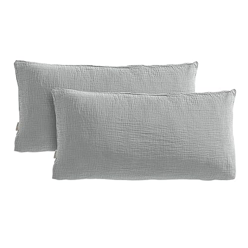 Pure Label Musselin Kissenbezug 40x80 2er Set aus 100% Baumwolle - Traumhaft weiche, kuschelige Musselin Kissenbezug-Set in grau von Pure Label