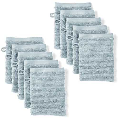 Pure Label Waschlappen - 10er-Pack 16x21cm aus 100% Baumwolle - saugstark, schnelltrockend & weich - Waschhandschuh mit Anhängeschlaufe - Oeko-TEX Zertifiziert - Blaugrau von Pure Label