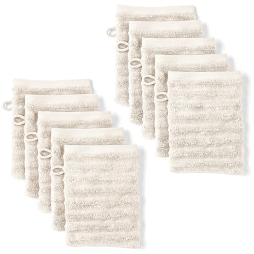 Pure Label Waschlappen - 10er-Pack 16x21cm aus 100% Baumwolle - saugstark, schnelltrockend & weich - Waschhandschuh mit Anhängeschlaufe - Oeko-TEX Zertifiziert - Creme Pure Label Waschlappen - 10er-Pack 16x21cm aus 100% Baumwolle - saugstark, schnelltrockend & weich - Waschhandschuh mit Anhängeschlaufe - Oeko-TEX Zertifiziert - Creme von Pure Label