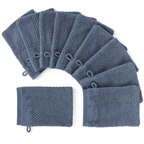 Pure Label Waschlappen - 10er-Pack 16x21cm aus 100% Baumwolle - saugstark, schnelltrockend & weich - Waschhandschuh mit Anhängeschlaufe - Oeko-TEX Zertifiziert - Jeansblau von Pure Label