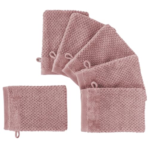 Pure Label Waschlappen - 6er-Pack 16x21cm aus 100% Baumwolle - saugstark, schnelltrockend & weich - Waschhandschuh mit Anhängeschlaufe - Oeko-TEX Zertifiziert - Mauve von Pure Label