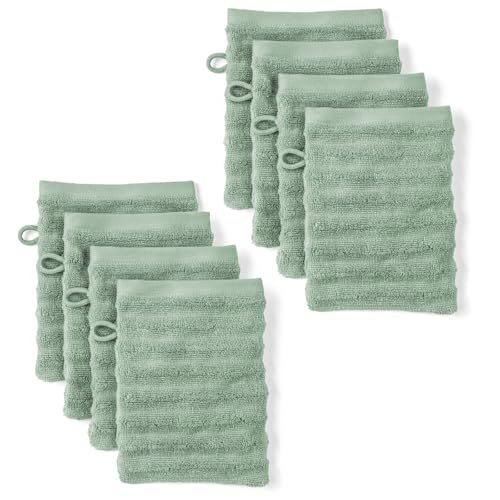 Pure Label Waschlappen - 8er-Pack 16x21cm aus 100% Baumwolle - saugstark, schnelltrockend & weich - Waschhandschuh mit Anhängeschlaufe - Oeko-TEX Zertifiziert - Salbeigrün von Pure Label
