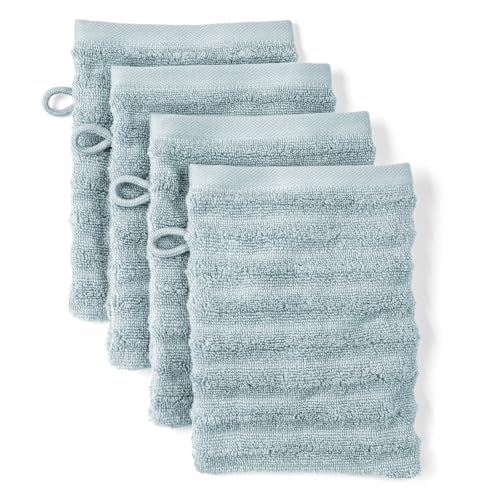 Pure Label Waschlappen - 4er-Pack 16x21cm aus 100% Baumwolle - saugstark, schnelltrockend & weich - Waschhandschuh mit Anhängeschlaufe - Oeko-TEX Zertifiziert - Blaugrau von Pure Label