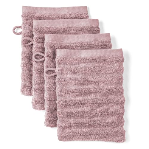 Pure Label - Waschlappen Zero Twist Waves - 4er-Pack aus 100% Baumwolle - saugstark,schnelltrockend & weich - Waschhandschuh mit Anhängeschlaufe - (16cmx21cm) - Oeko-TEX Zertifiziert - Mauve von Pure Label