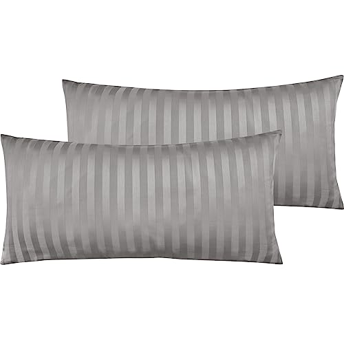 Pure Label 2er Set Mako Satin Damast Streifen Kopfkissenbezüge 40x80 cm aus 100% Baumwolle in grau| Traumhaft weiche Kissenbezüge passend zu unseren Bettwäsche Sets von Pure Label