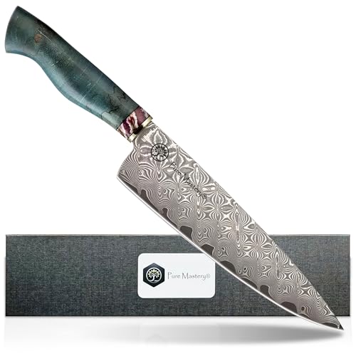 Pure Mastery® | Kochmesser Brienz 20 cm – Scharfes Damastmesser, japanisches Chefmesser aus 67 Lagen Damaststahl, Küchenmesser mit ergonomischem Holzgriff, Universalmesser für Profis und Hobbyköche von Pure Mastery®