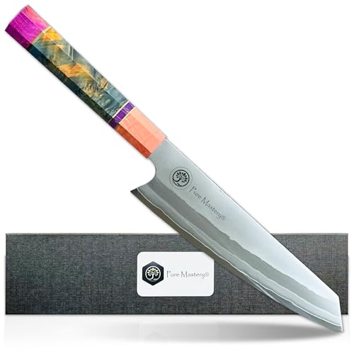 Pure Mastery® | Kochmesser Barcelona 21 cm – Scharfes Damastmesser, japanisches Chefmesser aus 7 Lagen Damaststahl, Küchenmesser mit ergonomischem Holzgriff, Universalmesser für Profis und Hobbyköche von Pure Mastery®
