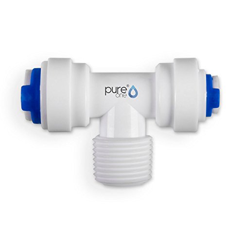 Pure One QF-07D Quick-Fitting - Schnellverbinder 1/4 x 3/8 (AG) x 3/8". Ausführung: T-Stück | T-Form. Schlauch-Zubehör für Umkehr-Osmose, Wasser-Installationen oder Kühlschranksysteme von Pure One