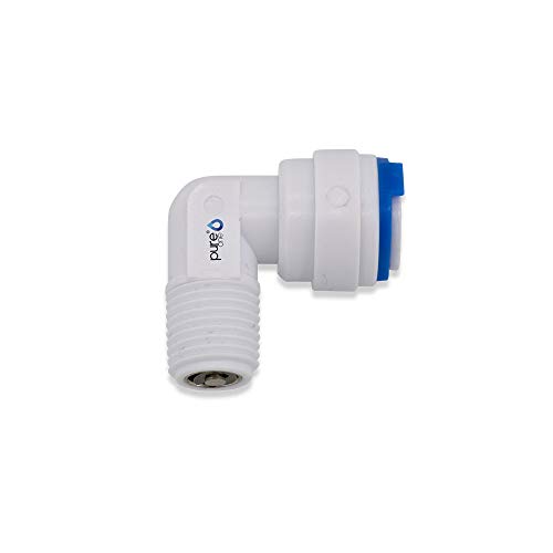 Pure One EF020-C Quick-Fitting - 1/4 AG auf 3/8 Zoll Schlauch mit Rückschlagventil. Ausführung: L-Stück | L-Form. Schlauch-Zubehör für Umkehr-Osmose von Pure One