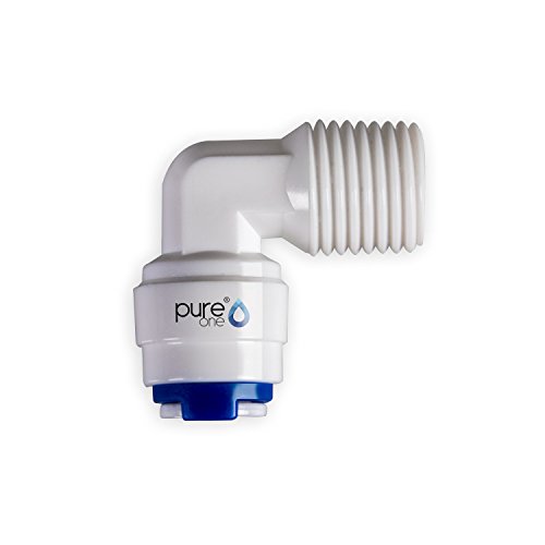Pure One QF-02A Quick-Fitting - Schnellverbinder 1/4 auf 1/4 (AG) Zoll. Ausführung: Ellenbogen | L-Form. Schlauch-Zubehör für Umkehr-Osmose, Wasser-Installationen oder Kühlschranksysteme von Pure One