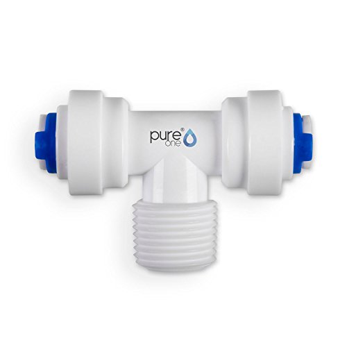 Pure One QF-07B Quick-Fitting - Schnellverbinder 1/4 x 3/8 (AG) x 1/4". Ausführung: T-Stück | T-Form. Schlauch-Zubehör für Umkehr-Osmose, Wasser-Installationen oder Kühlschranksysteme von Pure One