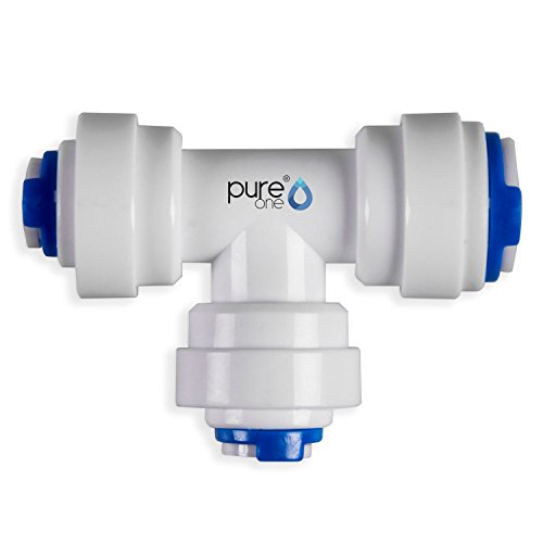 PureOne QF-09B Quick-Fitting - Schnellverbinder 1/4 x 1/4 x 3/8". Ausführung: T-Stück | T-Form. Schlauch-Zubehör für Umkehr-Osmose, Wasser-Installationen oder Kühlschranksysteme von Pure One