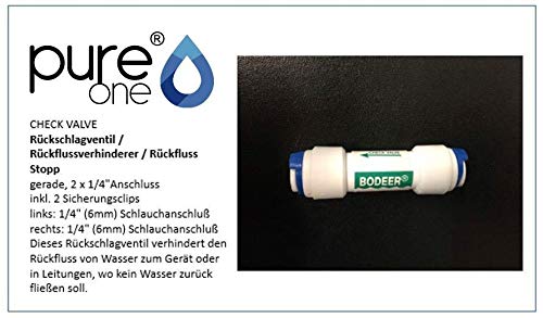 PureOne QF-20Y Quick-Fitting - 1/4 auf 1/4 Zoll | I-Form | Rückschlagventil, Rückflussverhinderer, Check-Valve von pure one