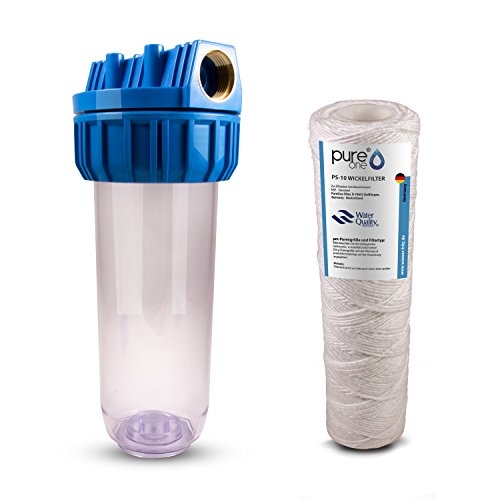 PureOne WS1 Wickelfilter-Set GROB 20µ. 1-Stufige Wasserfilteranlage 10 Zoll. Sedimente und Partikel. Filtergehäuse mit PureOne Garn-Filterkartusche. Regenwasser, Brunnenwasser, Vorfilter 3/4 Zoll von Pure One