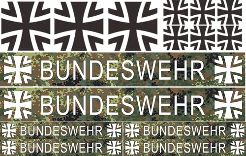 Bundeswehr Aufkleber Set – 15-Teilig – Für Bobby Car, Fahrrad, Helm & Modellbau – Extra robust & zugeschnitten – Perfekt für Kinder & Spielzeug (Bundeswehr) von Pure Print Cut