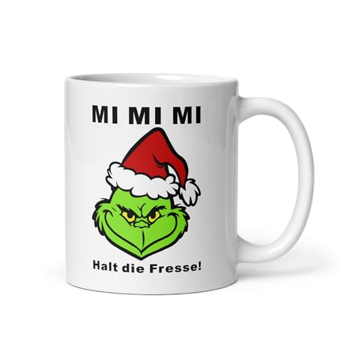 Grinch Tasse 330 ml - Lustige Anti-Weihnachten Tasse mit sarkastischem Spruch Mi Mi Mi Halt die Fresse! – Perfektes für ironische Weihnachtsmuffel von Pure Print Cut