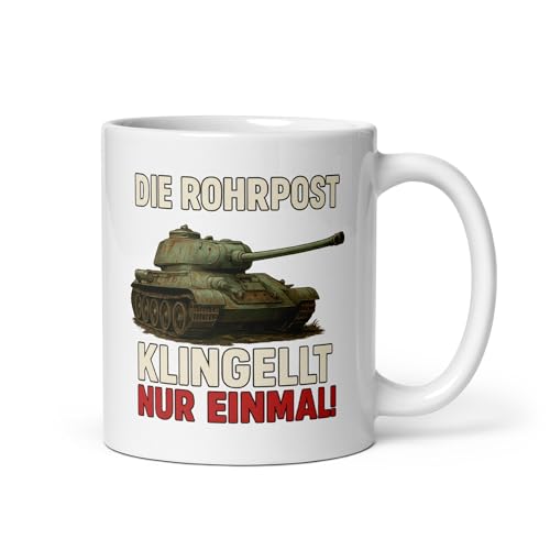 Panzer Tasse mit Spruch Die Rohrpost klingelt nur einmal – Lustiges Bundeswehr Geschenk – Robuste Keramiktasse – Für Soldaten Reservisten Militärfans – Tiger Panzer Motiv Panzer Tasse mit Spruch Die Rohrpost klingelt nur einmal – Lustiges Bundeswehr Geschenk – Robuste Keramiktasse – Für Soldaten Reservisten Militärfans – Tiger Panzer Motiv von Pure Print Cut