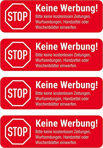 Keine Werbung Aufkleber Set - 5 Stück, UV- & Witterungsbeständig, Extra Stark, 2,3 x 7 cm, Perfekt für Briefkästen, Anti-Reklame & Werbestop von Pure Print Cut