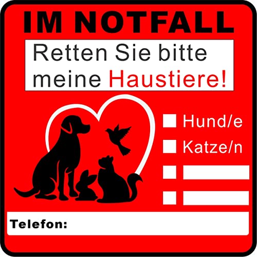 Notfall-Rettungs-Aufkleber für Haustiere: Tierfinder 2er Set, Brandschutz-Leitsystem, UV-geschützt, personalisierbar, 80x80mm von Pure Print Cut