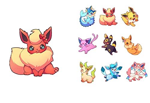 Evoli Evolutionen Sticker Set - Süße Cartoon-Aufkleber, Kawaii-Wanddekoration, Vinyl Skins für Laptop, Auto, Handy & Konsolen, 9-teilig, 8-9 cm von Pure Print Cut