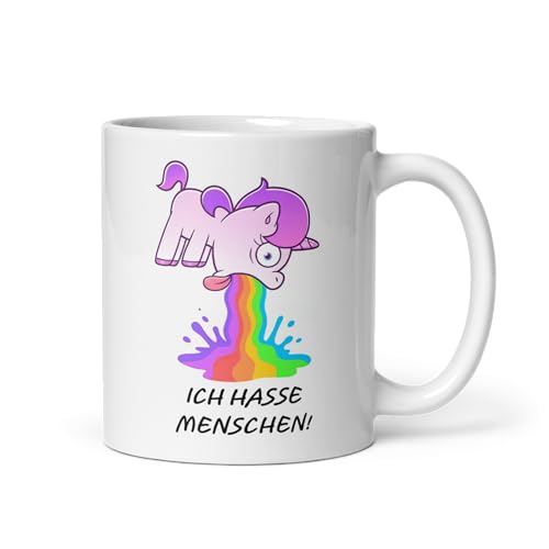 Witzige Einhorn Kaffee Tasse - Ich hasse Menschen Spruch - Lustige 330ml Tasse für Menschenhasser - Kotzendes Einhorn Design von Pure Print Cut
