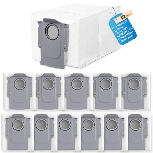 12 Stück Staubbeutel für Roborock Saros 10/10R/S8 MaxV Ultra/Qrevo Pro/Q revo/Qrevo MaxV/Qrevo S/Qrevo master/S8 Max Ultra Roboter Staubsauger Zubehör Teile, 3,0 l große Kapazität Staubbeutel von Pure Realm