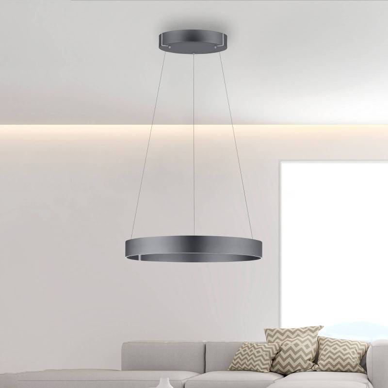PURE LED-Hängeleuchte E-Clipse, grau, Ø 70 cm, Metall, CCT von Pure